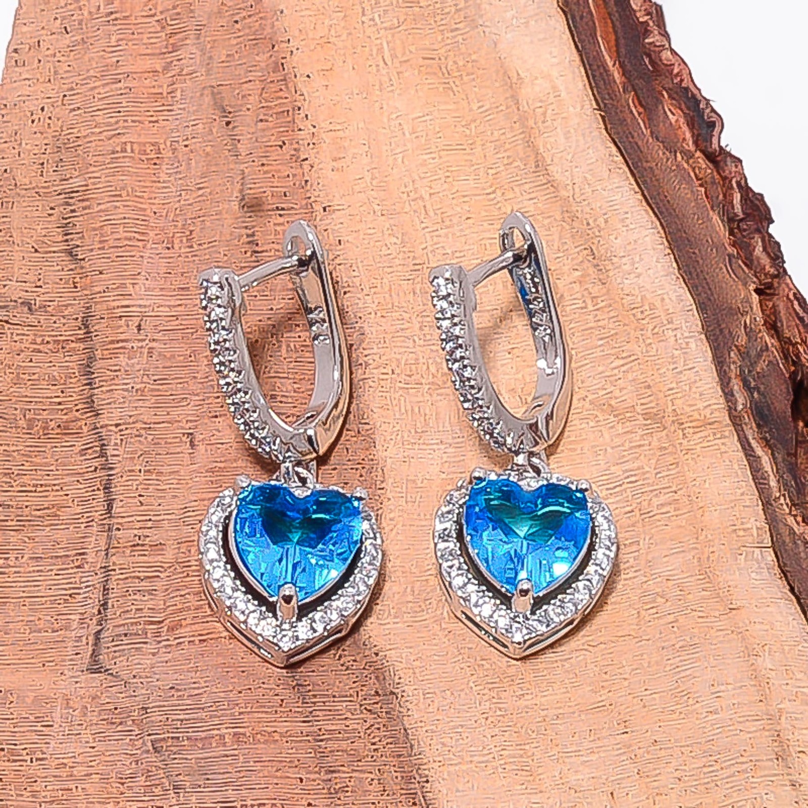 Blue Topaz & Cz 925 Sterling Silver Heart Earring 1.10″ E15708