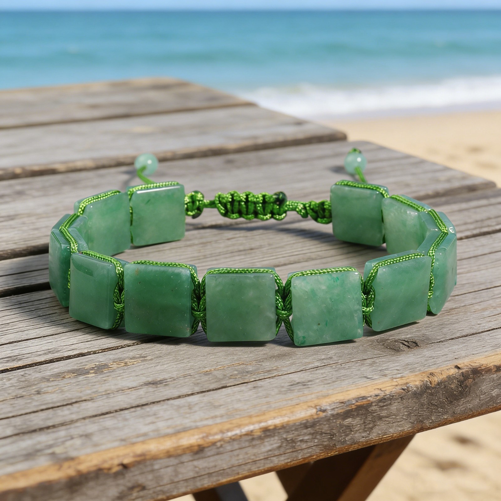 Natural Green Aventurine Men Bracelet Green Crystal 10mm Square Beads Jewelry