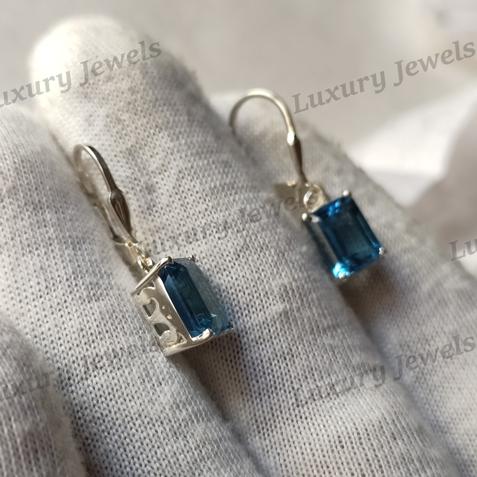 Natural Swiss Blue Topaz Sterling Silver Earrings Handmade Fine Jewelry Gift