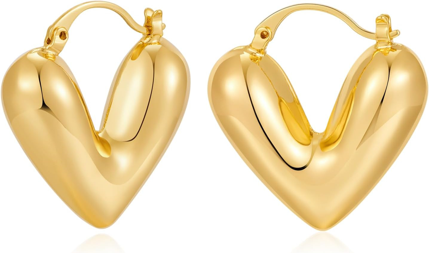 Chunky Gold Hoop Earrings for Women Small Gold Plated Chubby Huggie Earrings Lig