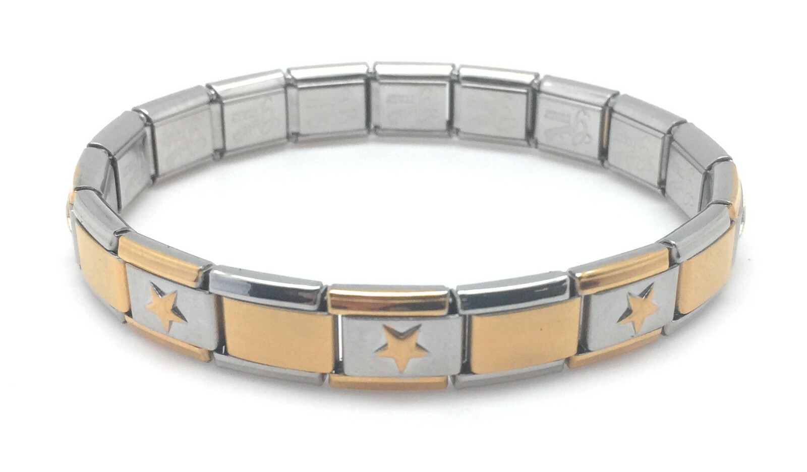 Italian Charm Bracelet Stainless Steel Silver Gold & Star Links 9 mm Modular