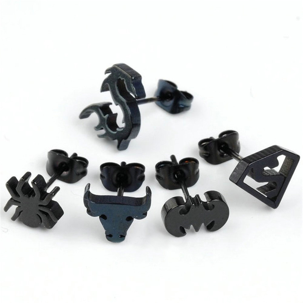 Black Punk Cool Stainless Steel Hypo-Allergenic Stud Women Men Earrings 2pc