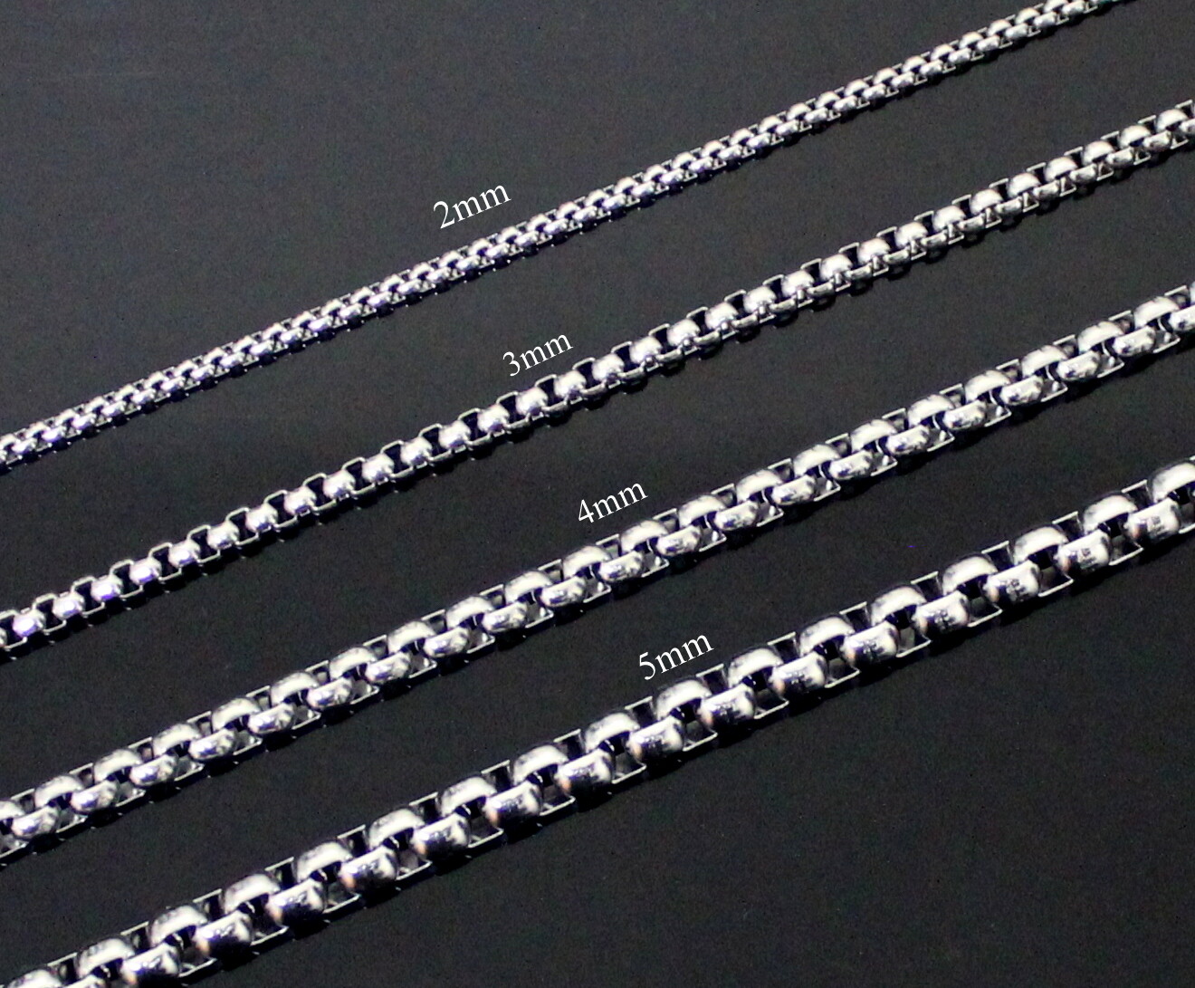 Stainless Steel 2mm/3mm/4mm/5mm Smooth Round Box Men Women Necklace 16″-26″