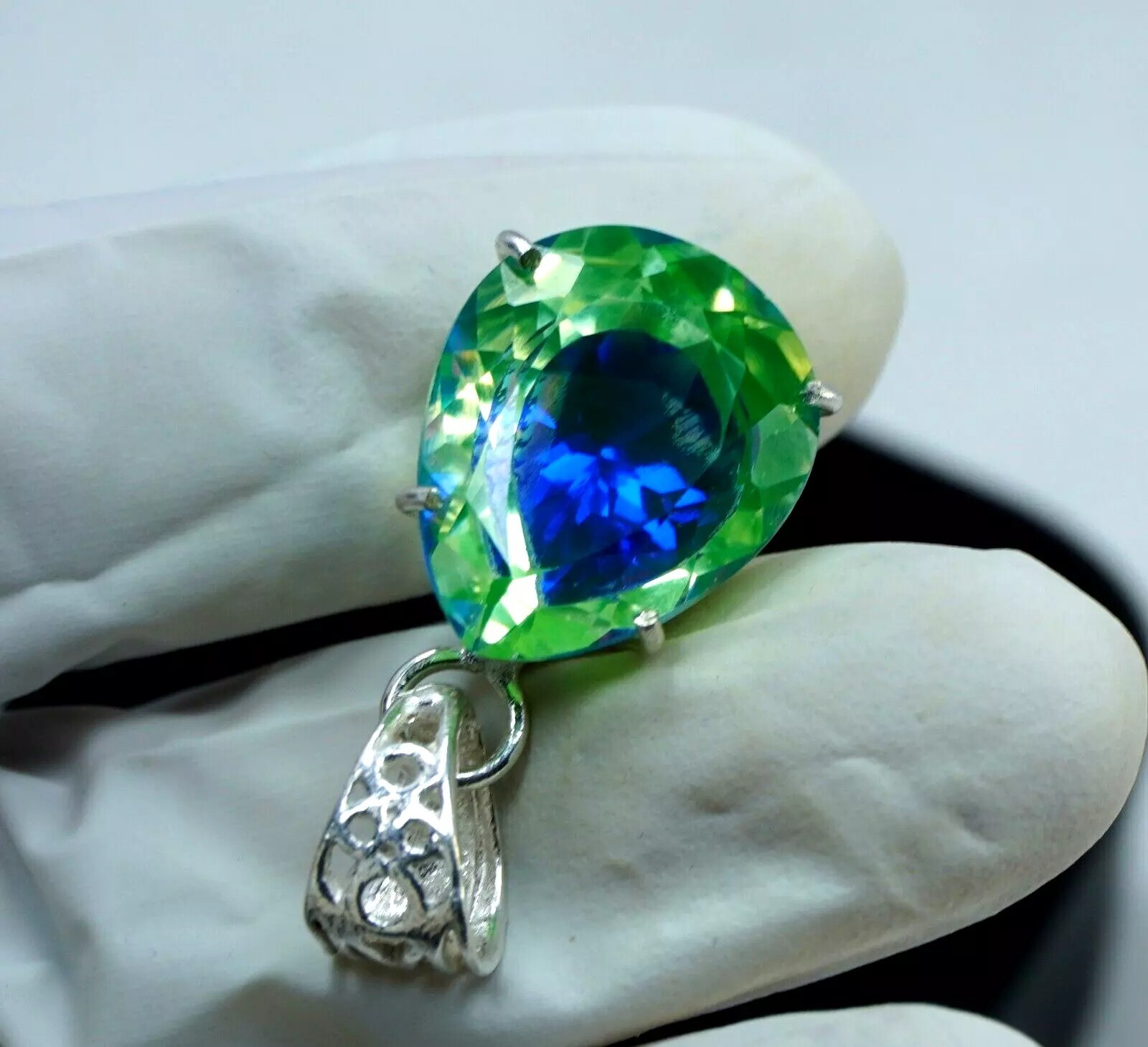 35.26 Ct Natural Bi-Color Pitambari Sapphire Pear 925 Silver Pendant Gemstone