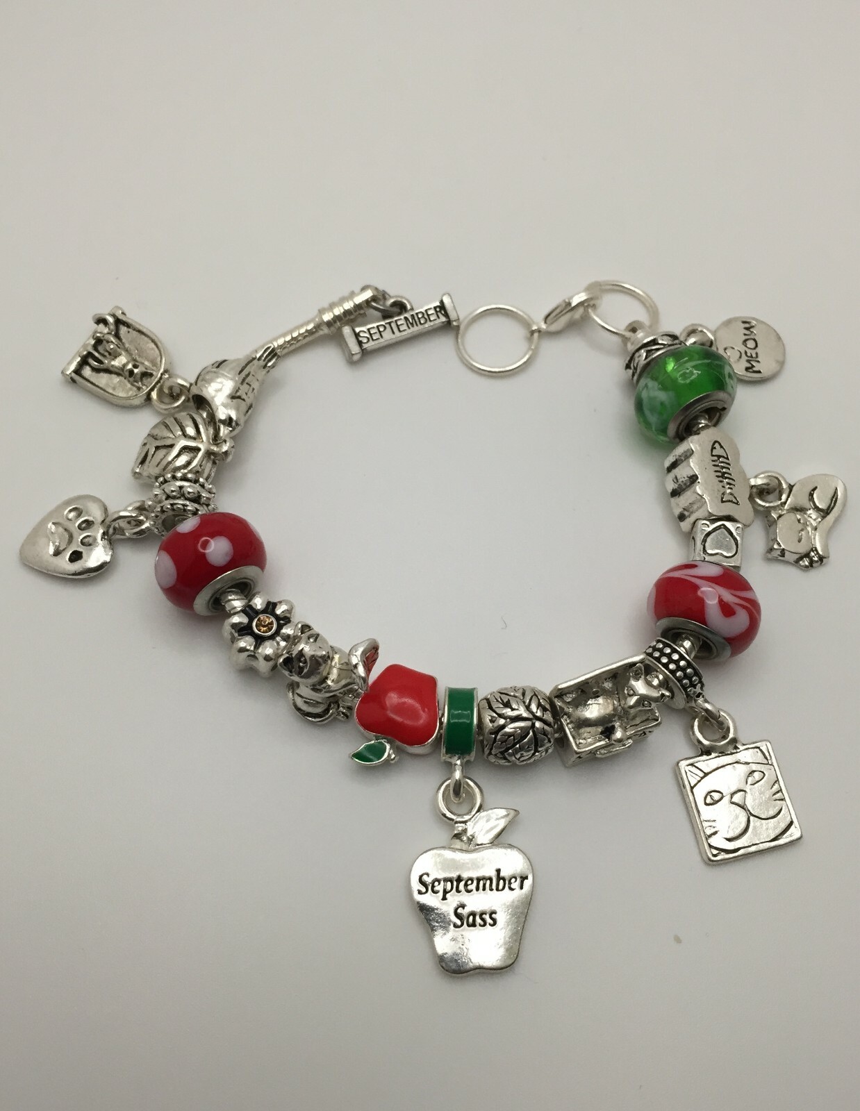 RARE Willabee and Ward Fall Apples Fish Kitten Kitty Cat Animal Charm Bracelet