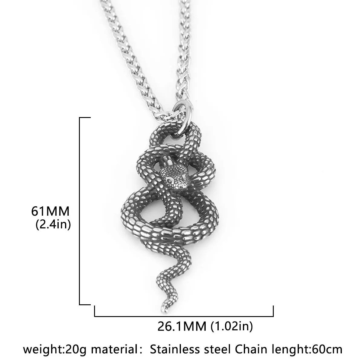 Stainless Steel Animal Snake Pendant Men Women Gothic Punk Hip Hop Handmade