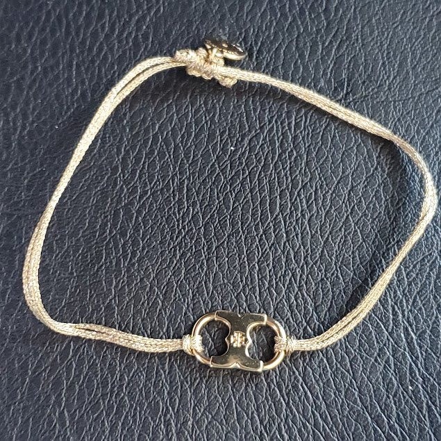 Tory Burch Foundation Embrace Ambition Silk Cord Adjustable Bracelet Gold Tone