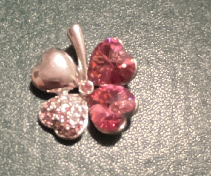 Pink Rhinestone pendant, Silver-Tone Metal Luck Theme Heart Stones silver