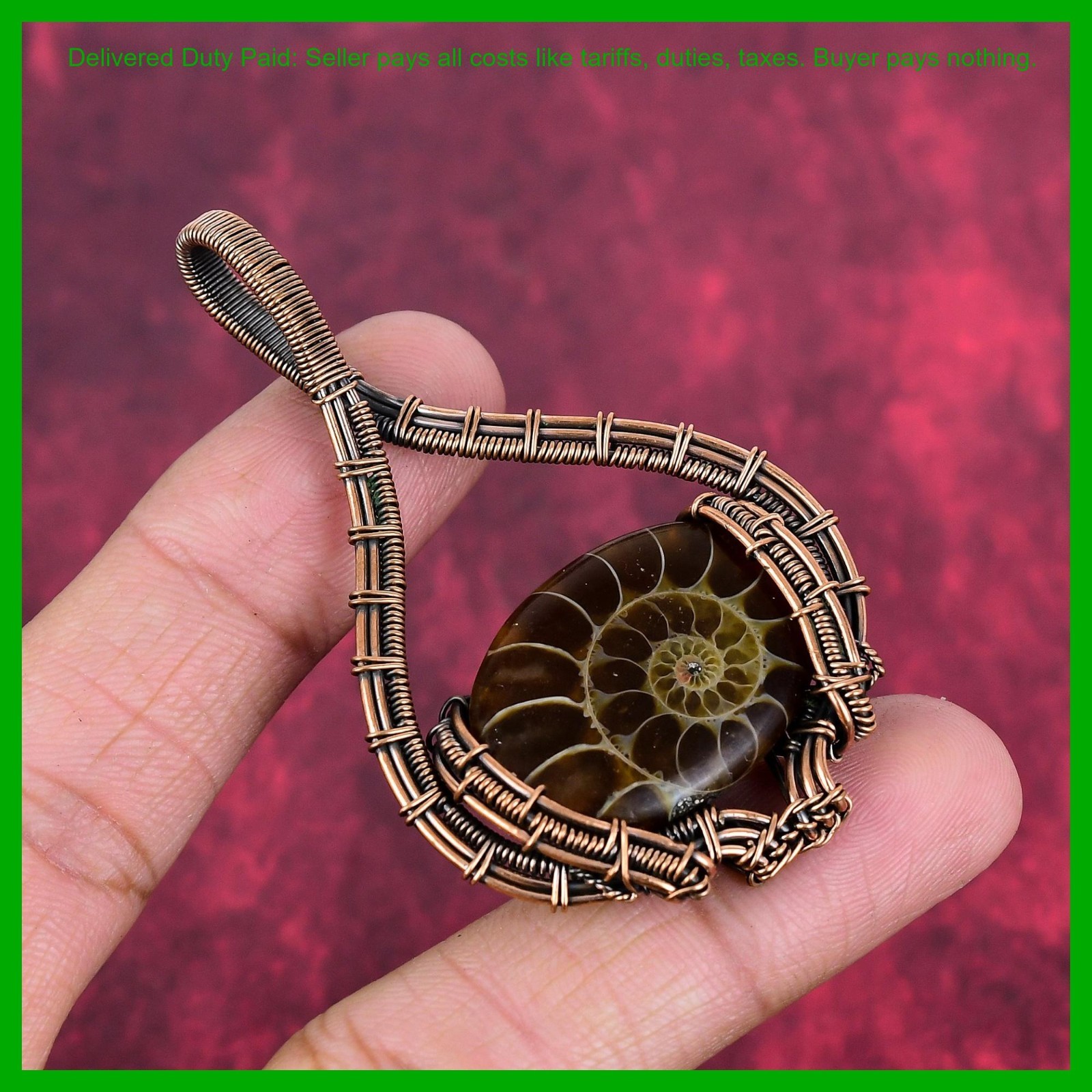 Thanks Giving Day Sale Copper Natural Ammonite Fossil Wire Wrapped New Pendant
