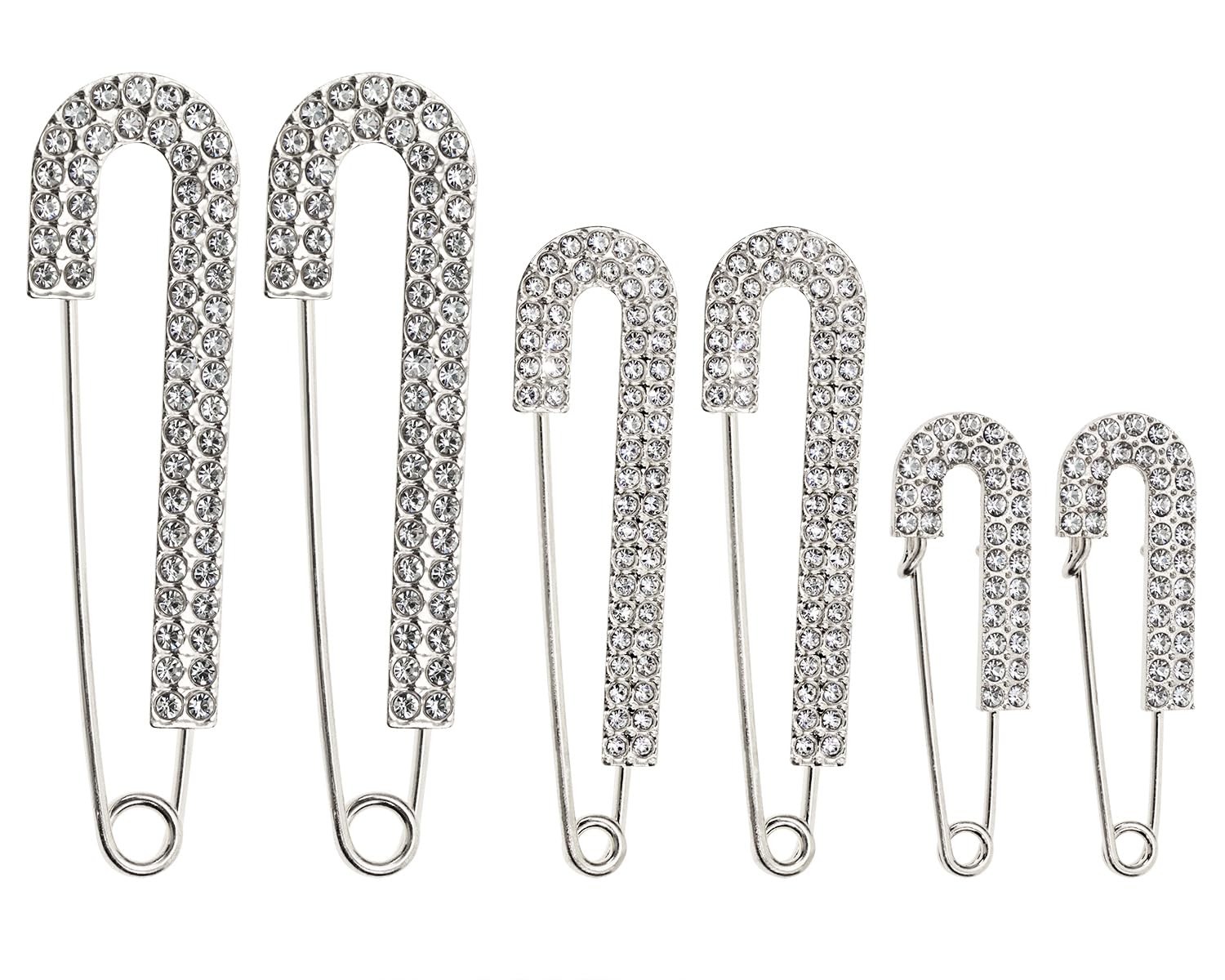 Penta Angel Rhinestone Safety Pins 6Pcs Faux Crystal Brooch Clips for Silver