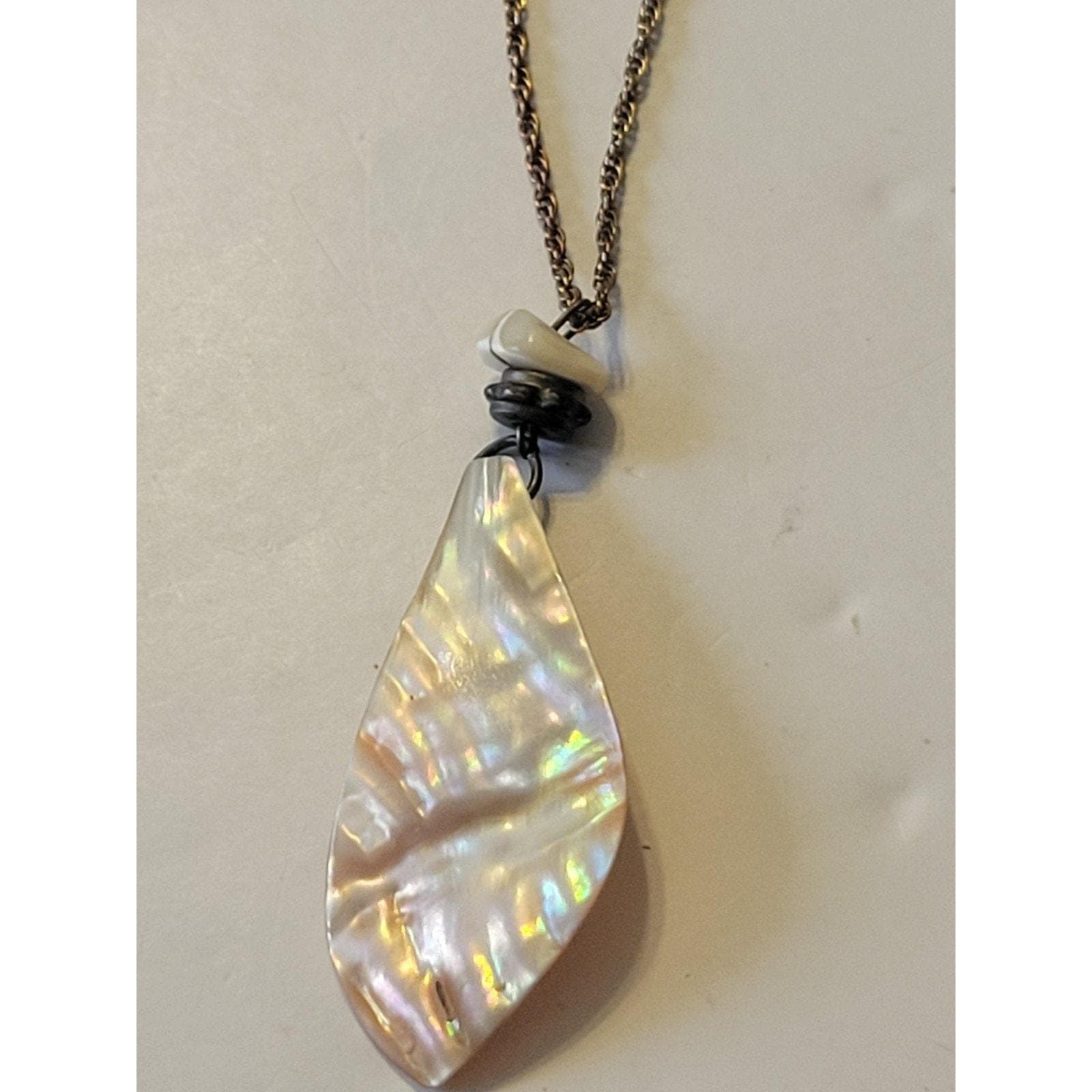 Shell Pendant Necklace Boho Handmade Iridescent Coastal Beachy Mother of Pearl