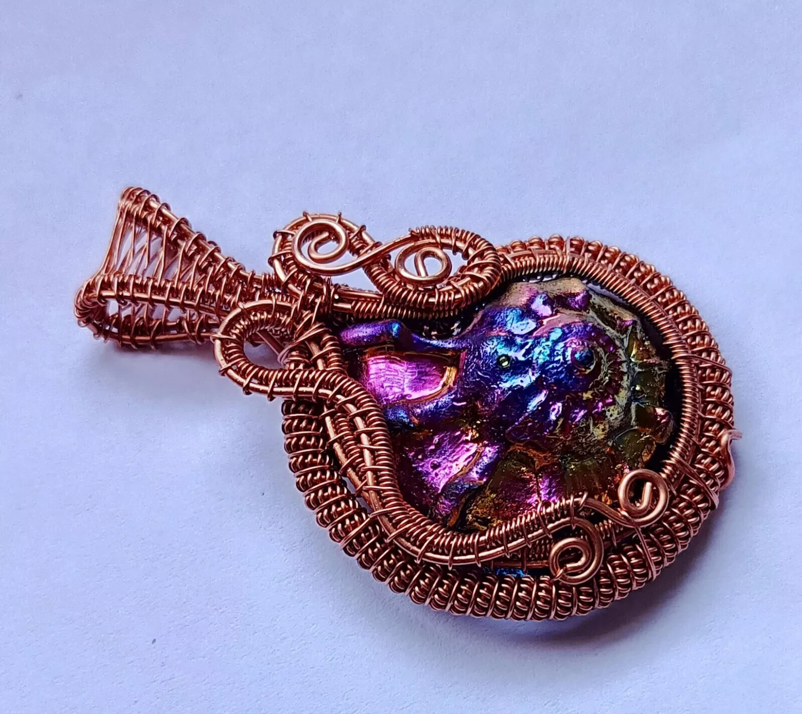 MultiFlash Labradorite Wire Wrapped Pendant Handcrafted Copper Ethnic Gift 2.41″