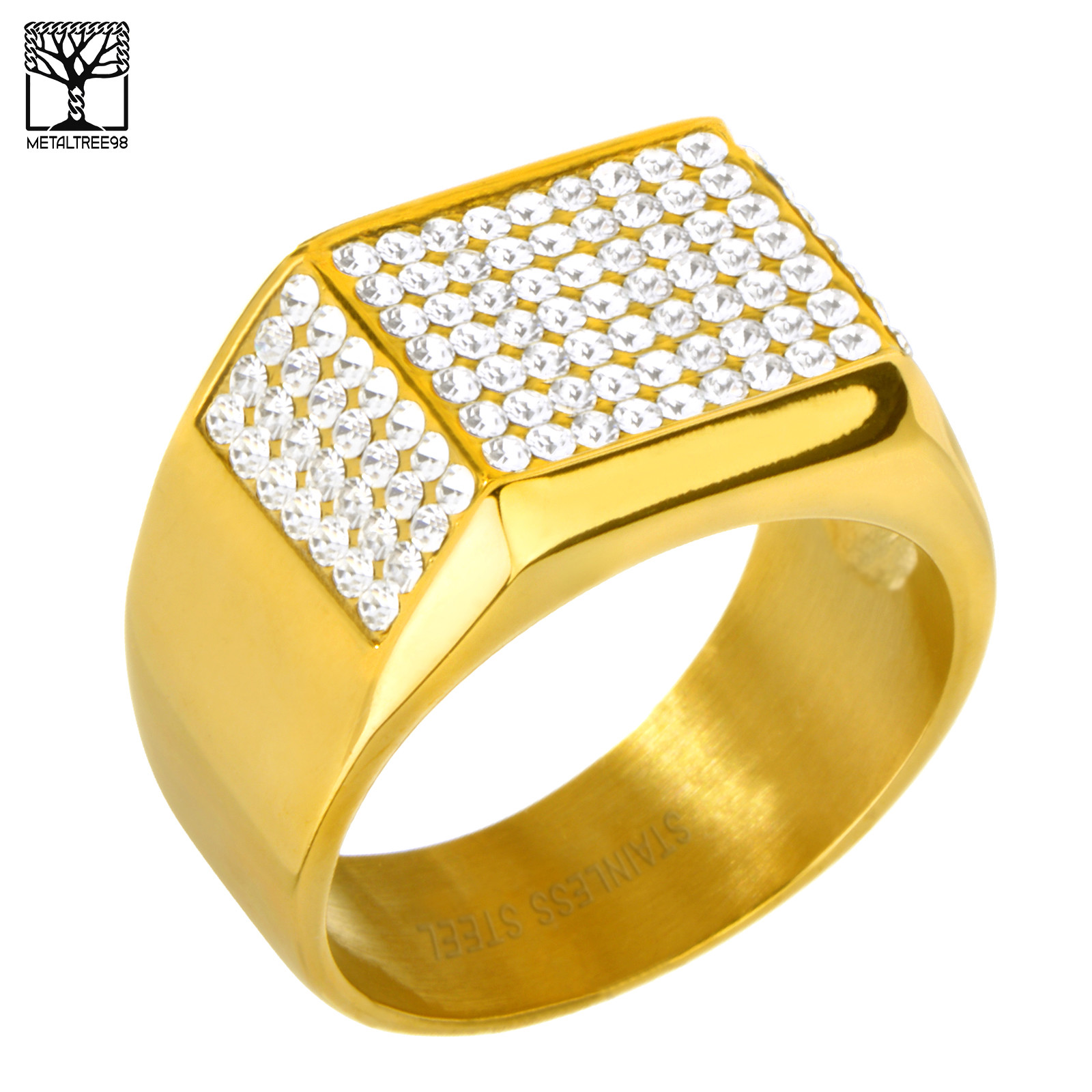 Men’s Hip Hop Iced Stainless Steel Gold Silver Tone Band Pinky Rings SSR 302