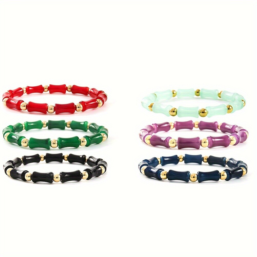 6pcs New Bamboo Glass Tube Beads Decoration Bracelet for Women
