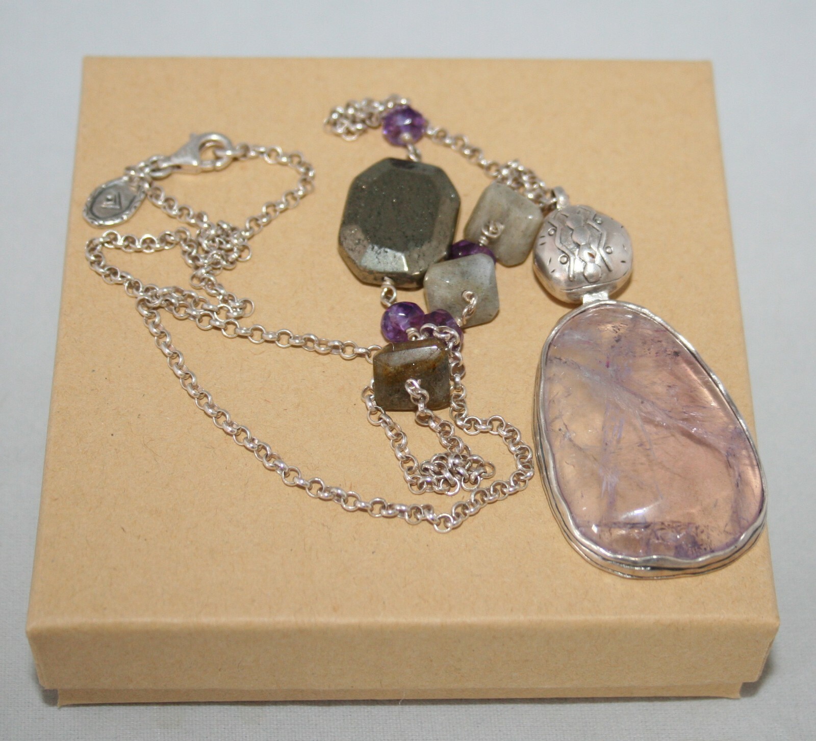 Silpada Sterling Silver Pyrite & Amethyst “Ultraviolet” Statement Necklace N3119