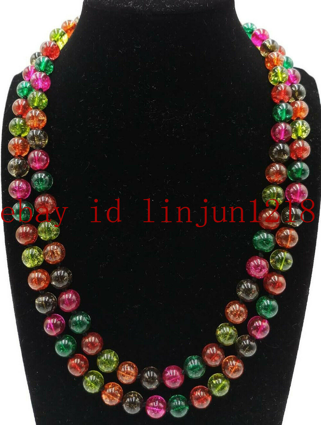 Natural 8mm Multicolor Tourmaline Round Gemstone Beads Necklace 36″ AAA