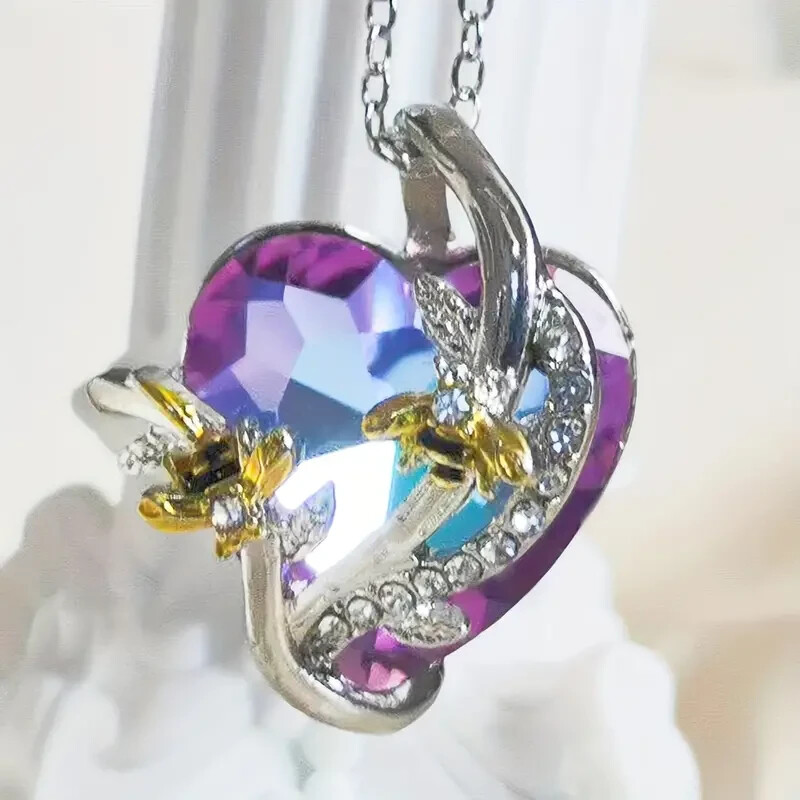 Rainbow Mystical Fire Topaz 925 Sterling Silver Charm Honey Bee Pendant Necklace
