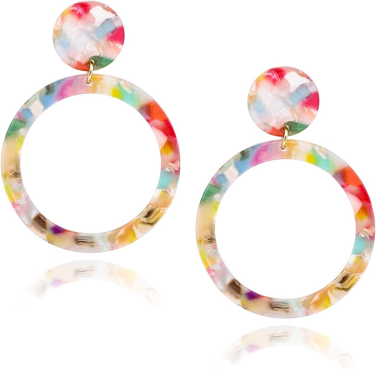 Acrylic Drop Dangle Earrings Geometry Circle Tortoise Shell