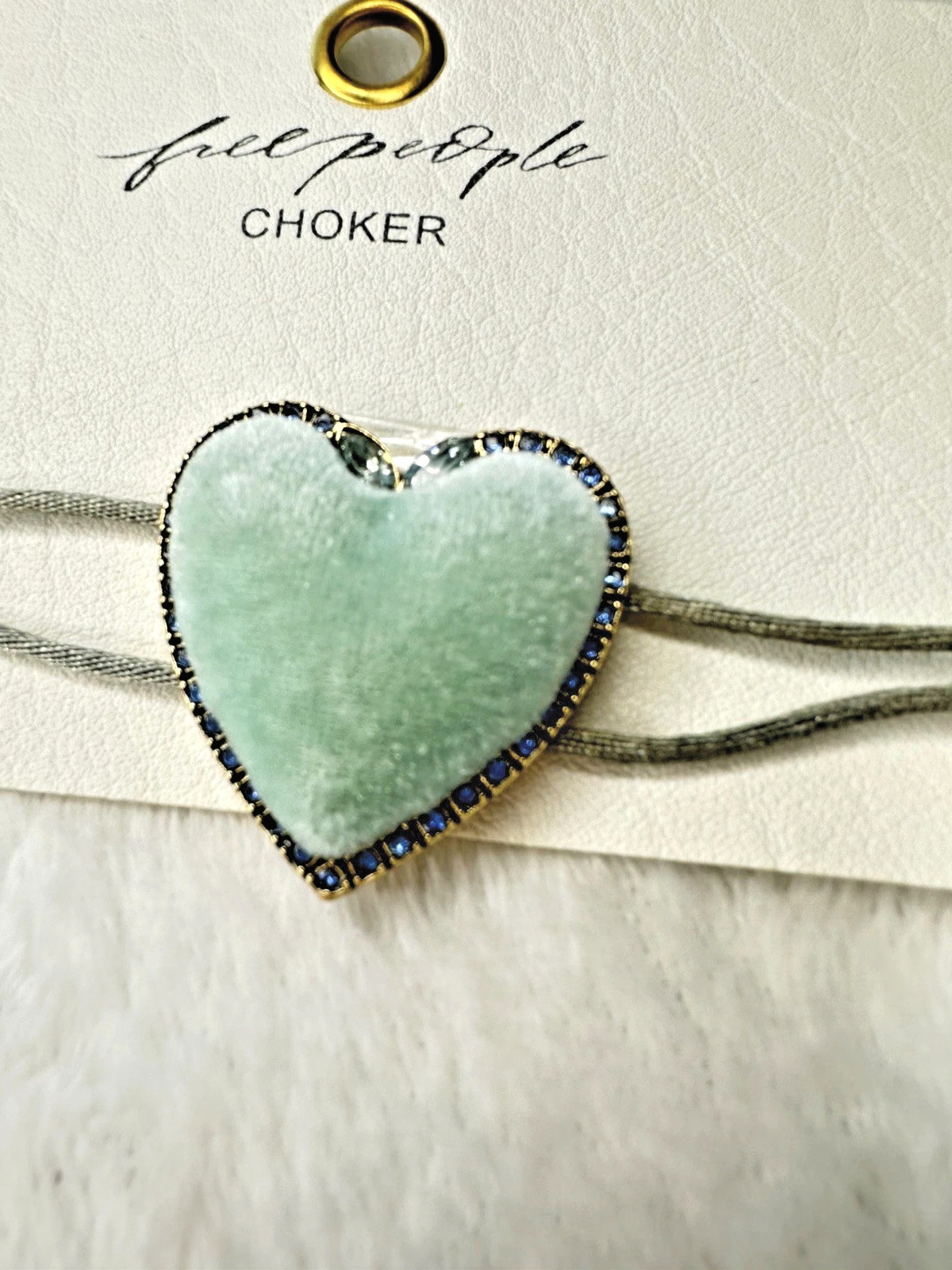 NEW Free People Choker Sage Green Valentine’s Day Dainty Coquette Velvet Heart