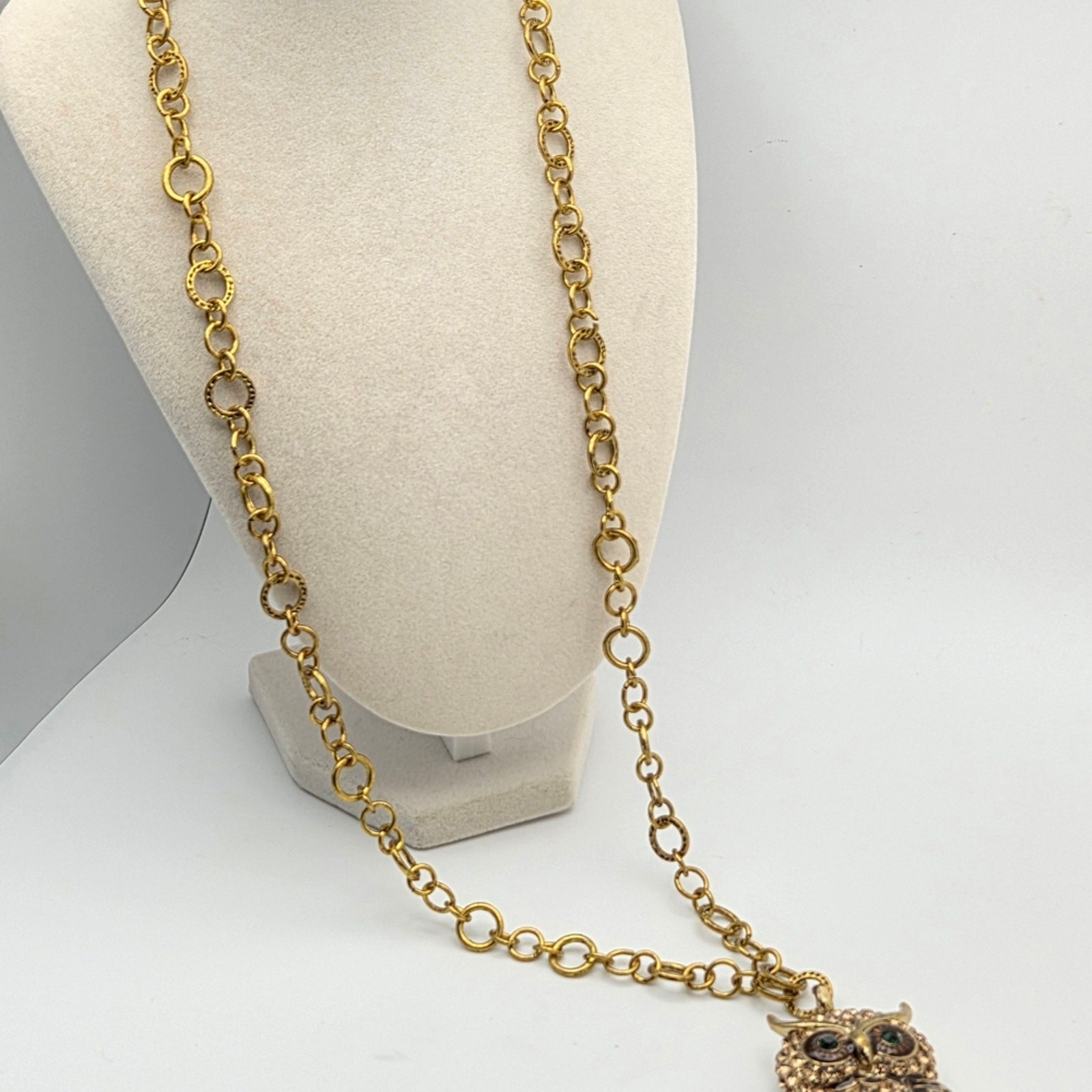 Vintage-Style Pave Crystal & Enamel Owl Statement Necklace