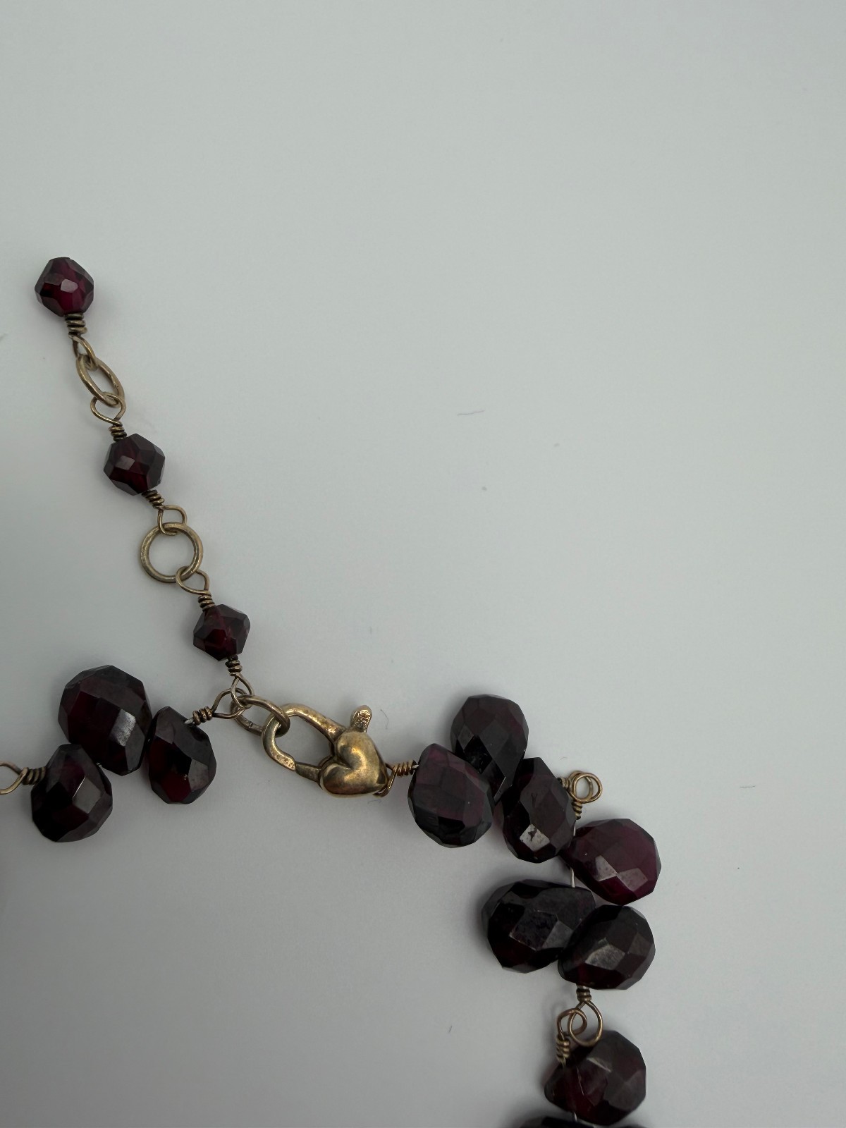 Estate Burgendy Red Glass Faceted Bead Necklace Bracelet Set Wire Wrapped