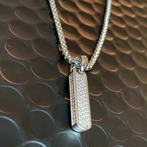 2Ct Round Cut Simulated Diamond Men’s DogTag Charm Pendant 14K White Gold Plated