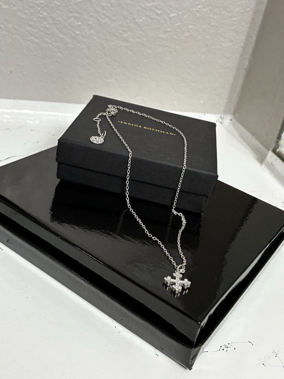 FREIDA ROTHMAN cross necklace 16” 14 Karat matte gold