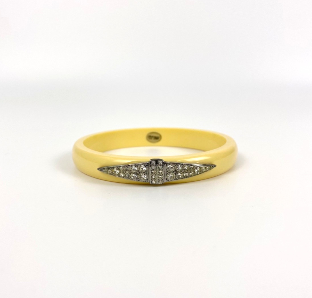 Lulu Frost J. Crew Art Deco Bracelet Bangle Ivory Resin Pave Rhinestone Crystal