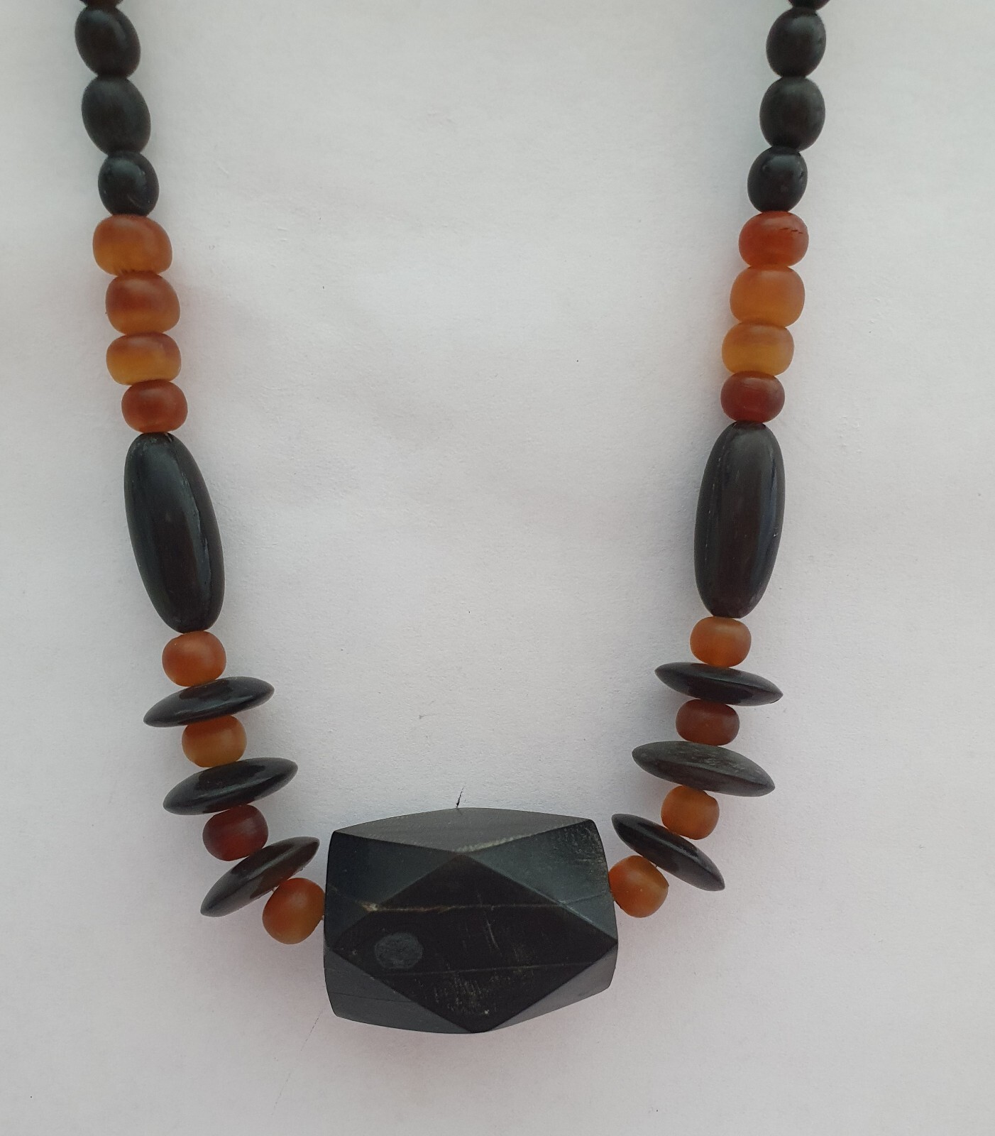 Vintage Artisan Black Orange Chunky Acrylic Beaded Boho Festival Necklace