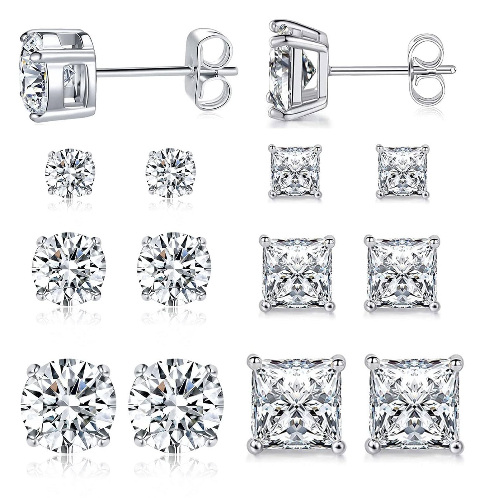 6 Pairs Earrings Set for Men 316L Stainless Steel 3/5/7mm CZ Round and Prince…