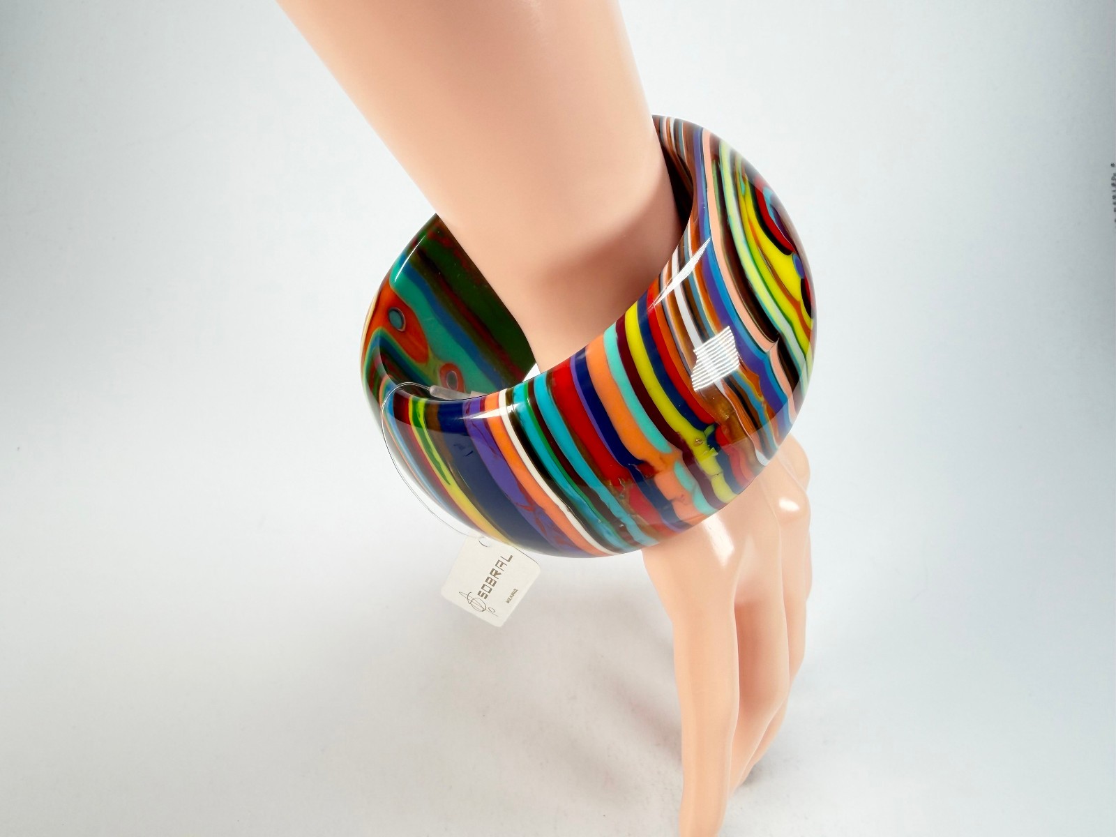 Jackie Brazil Tiger Liquorice Allsorts w/Cat Eye Mix Colours 5cm Resin Bangle