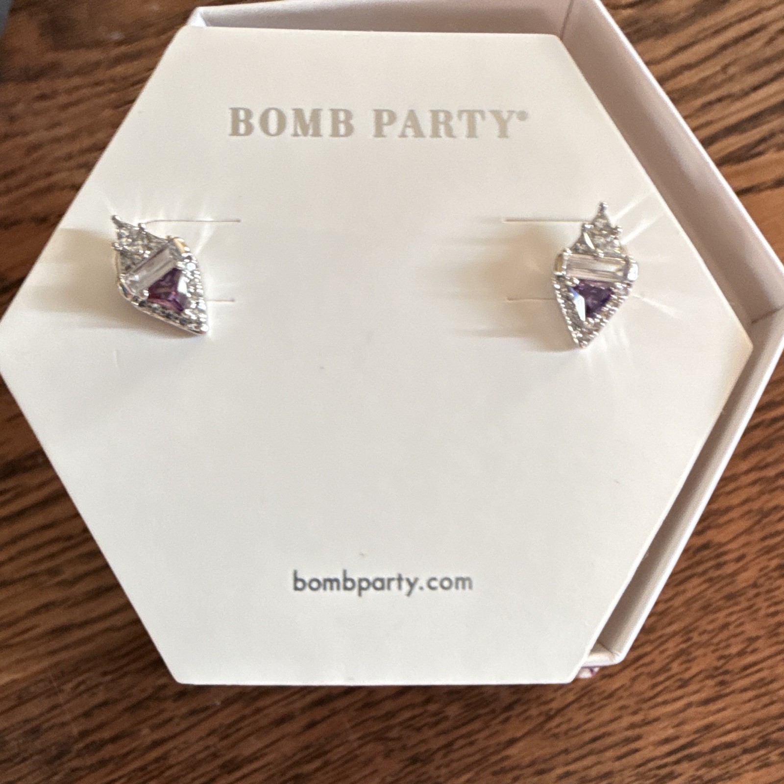 Bomb Party Beautiful Dreamer RBP5754 Amethyst CZ Stud Earrings Rhodium