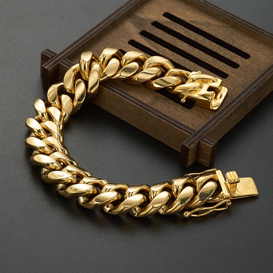 6/8/10/12/14/16/18mm Men Gold Tone Stainless Steel Cuban Link Chain Bracelet