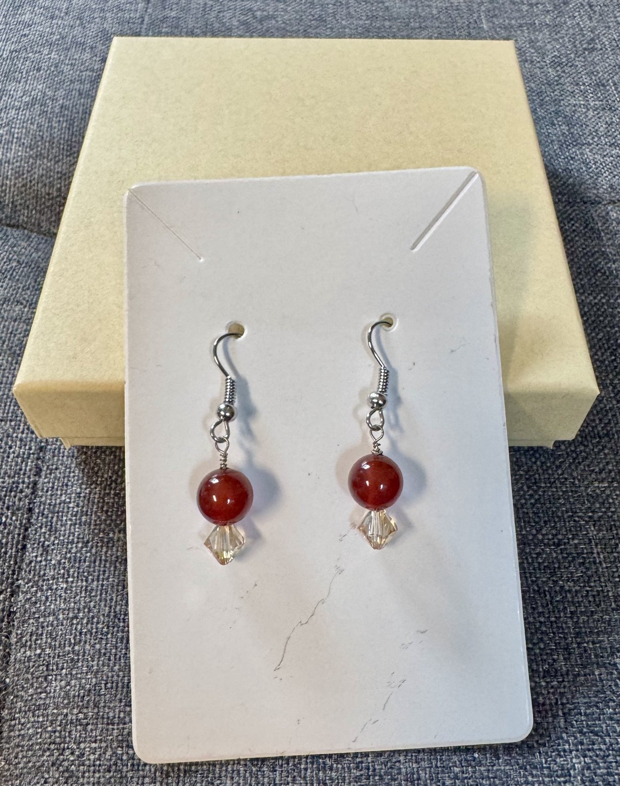 Handcrafted Earrings by USA Artist Ss Earwires Genuine Carnelian Beads Crystals
