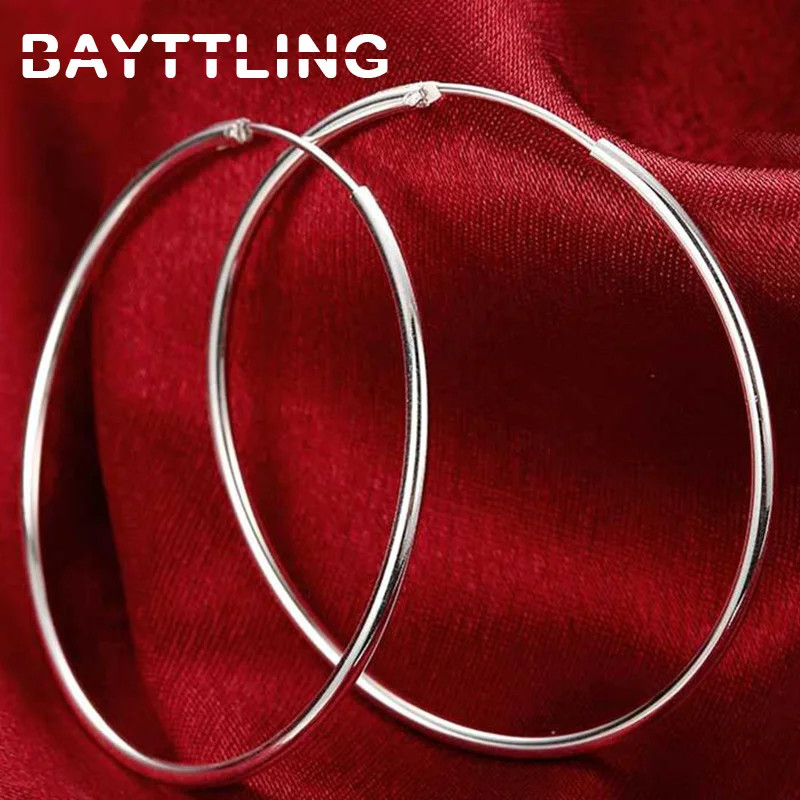 Sterling Silver Large Hoop Earrings 50mm 60mm Lightweight Women Jewelry