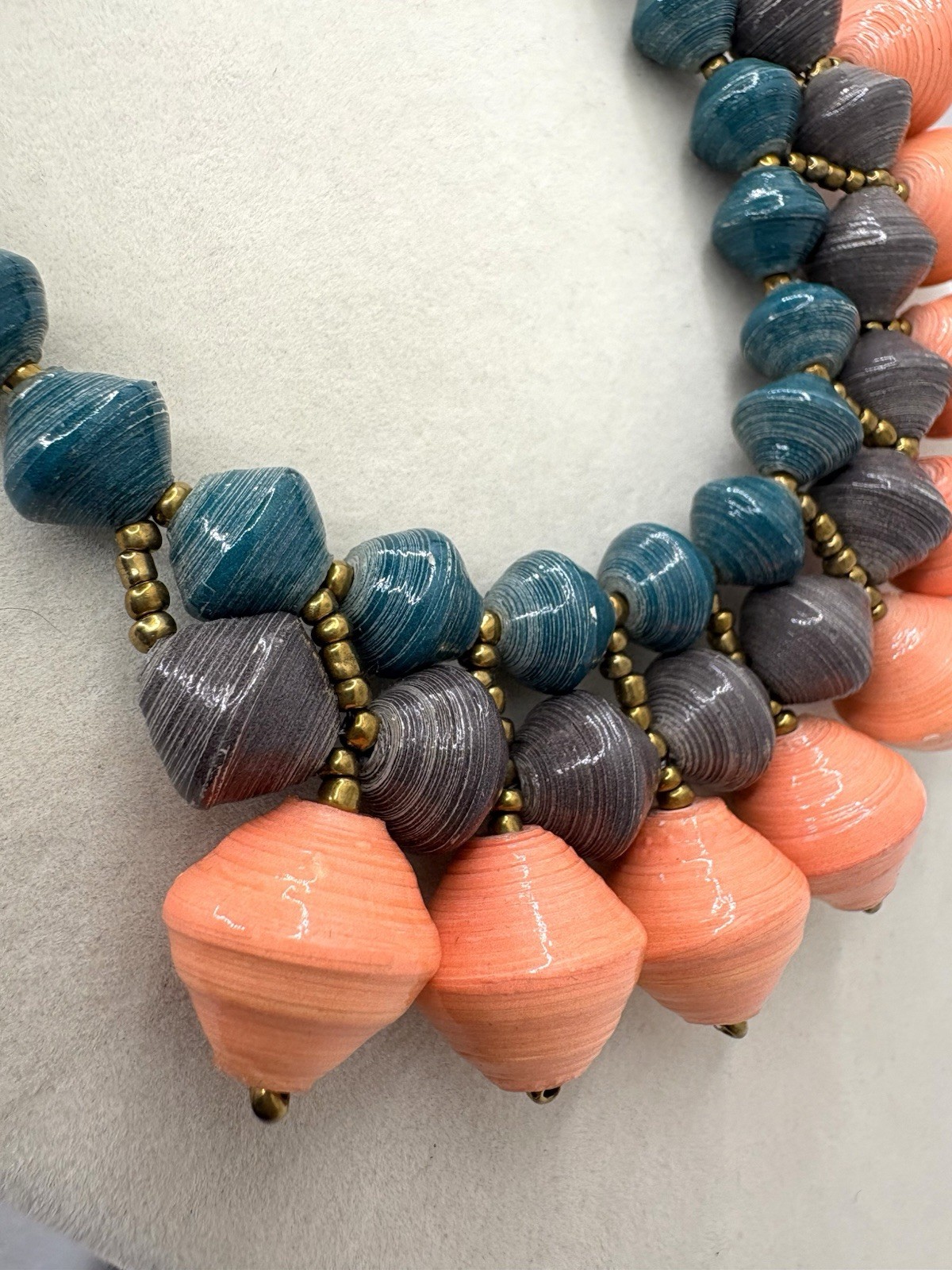 Teal Blue Purple & Orange Trade Bead Bib Necklace