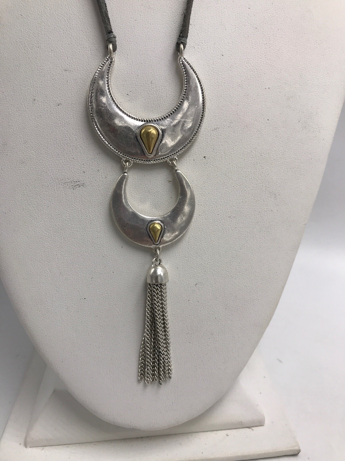 $35 Lucky Brand fringe pendant two tone necklace #229