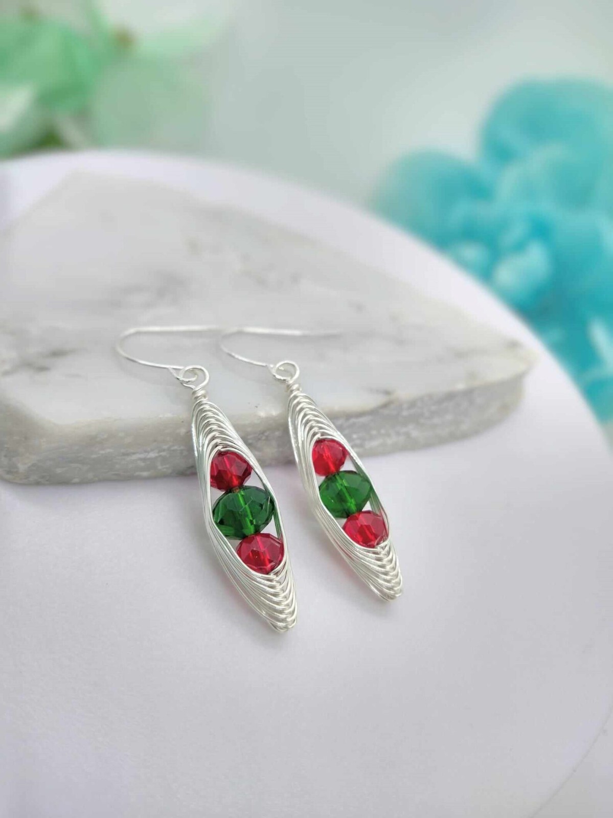 Wire Braided Christmas Earrings, Christmas Dangle Earrings, Stocking Stuffer