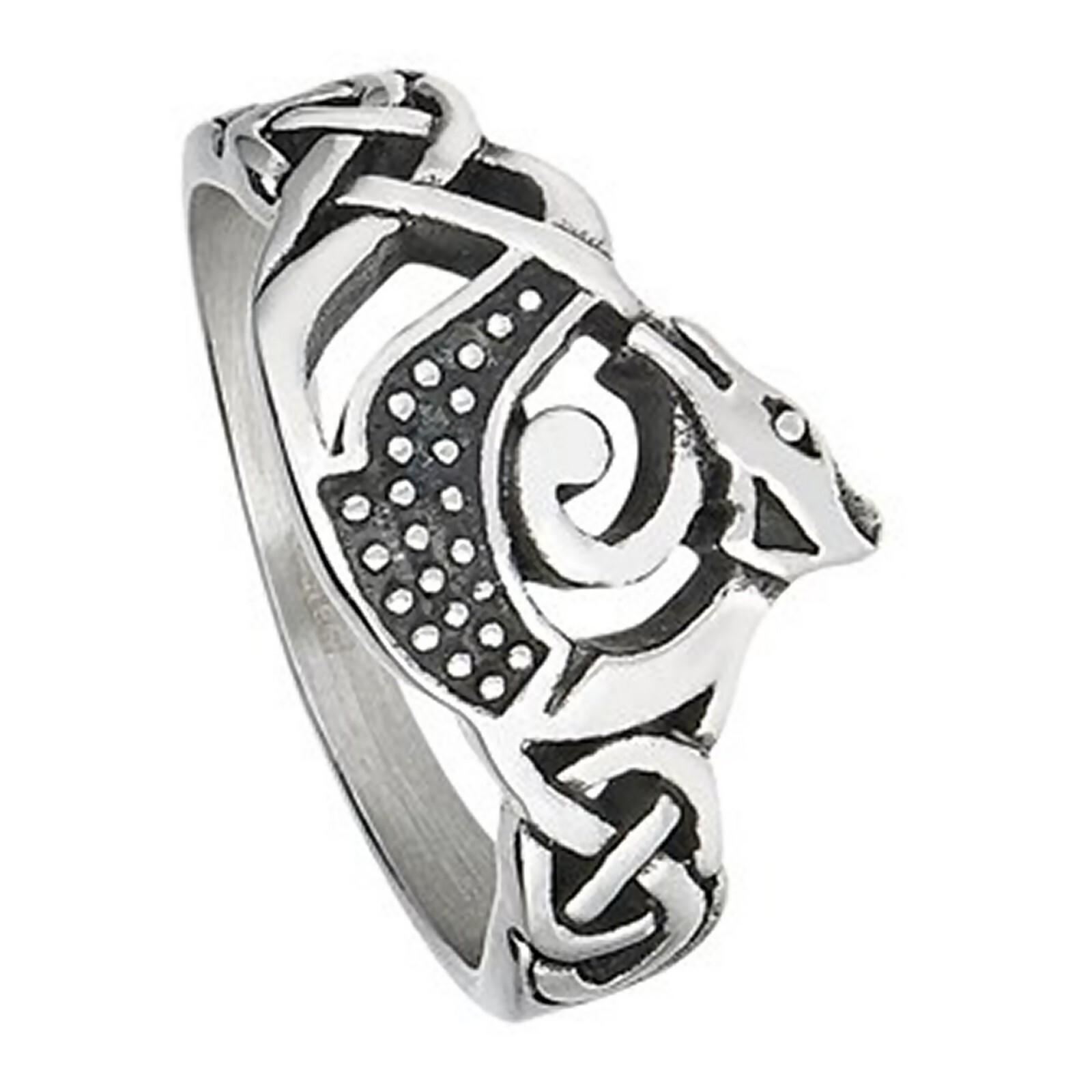 Norse Dragon Ring Silver Stainless Steel Celtic Draco Jormungandr Viking Band