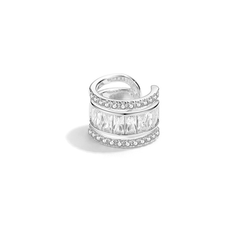 1Pc Women White Gold Cartilage Ear Cuff Wide Band CZ Earring Non Pierced PE37