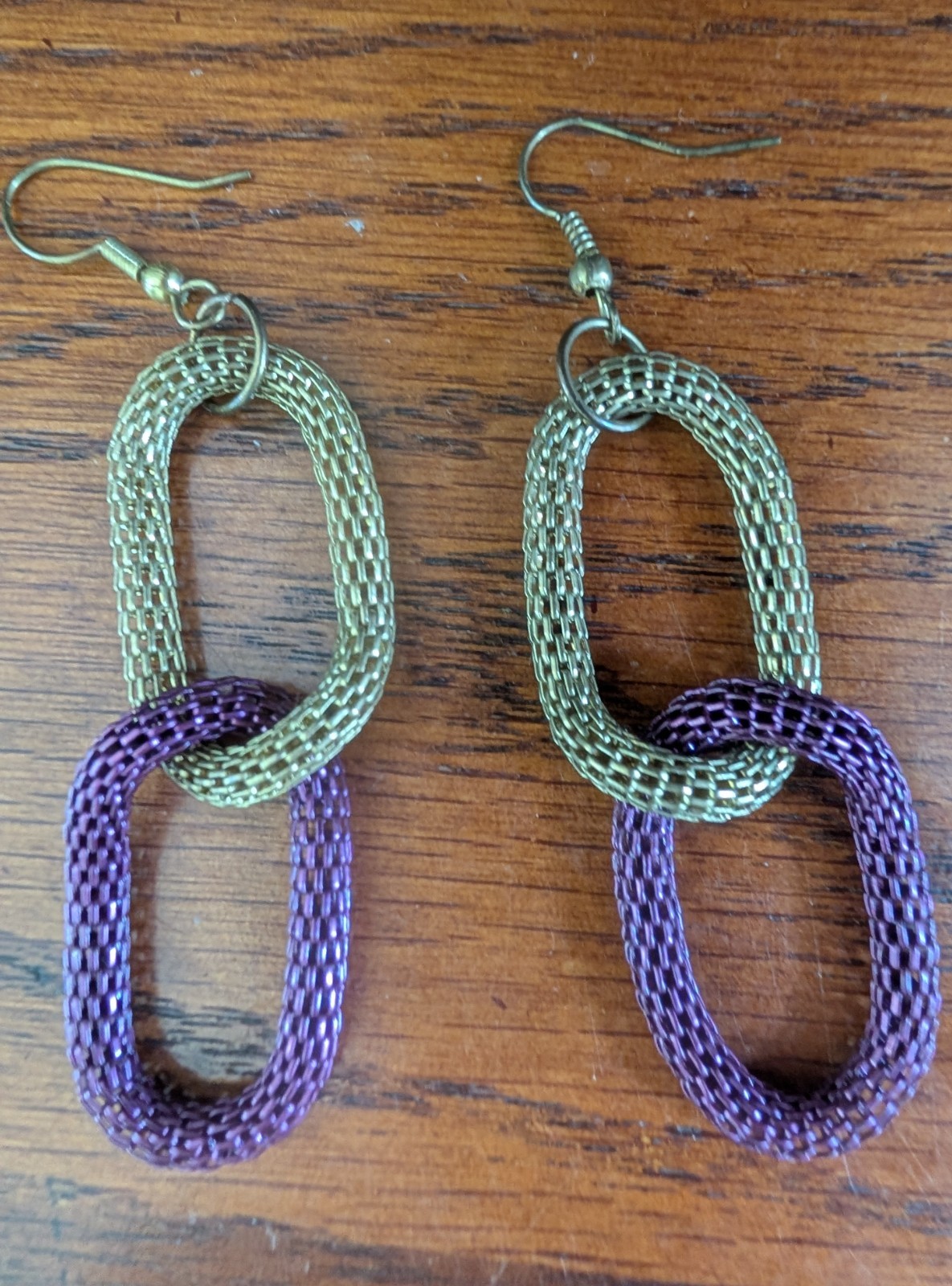 Goldtone+Purple Mesh Necklace+ Earrings Chunky Statement Hip Hop Flashy Cosplay