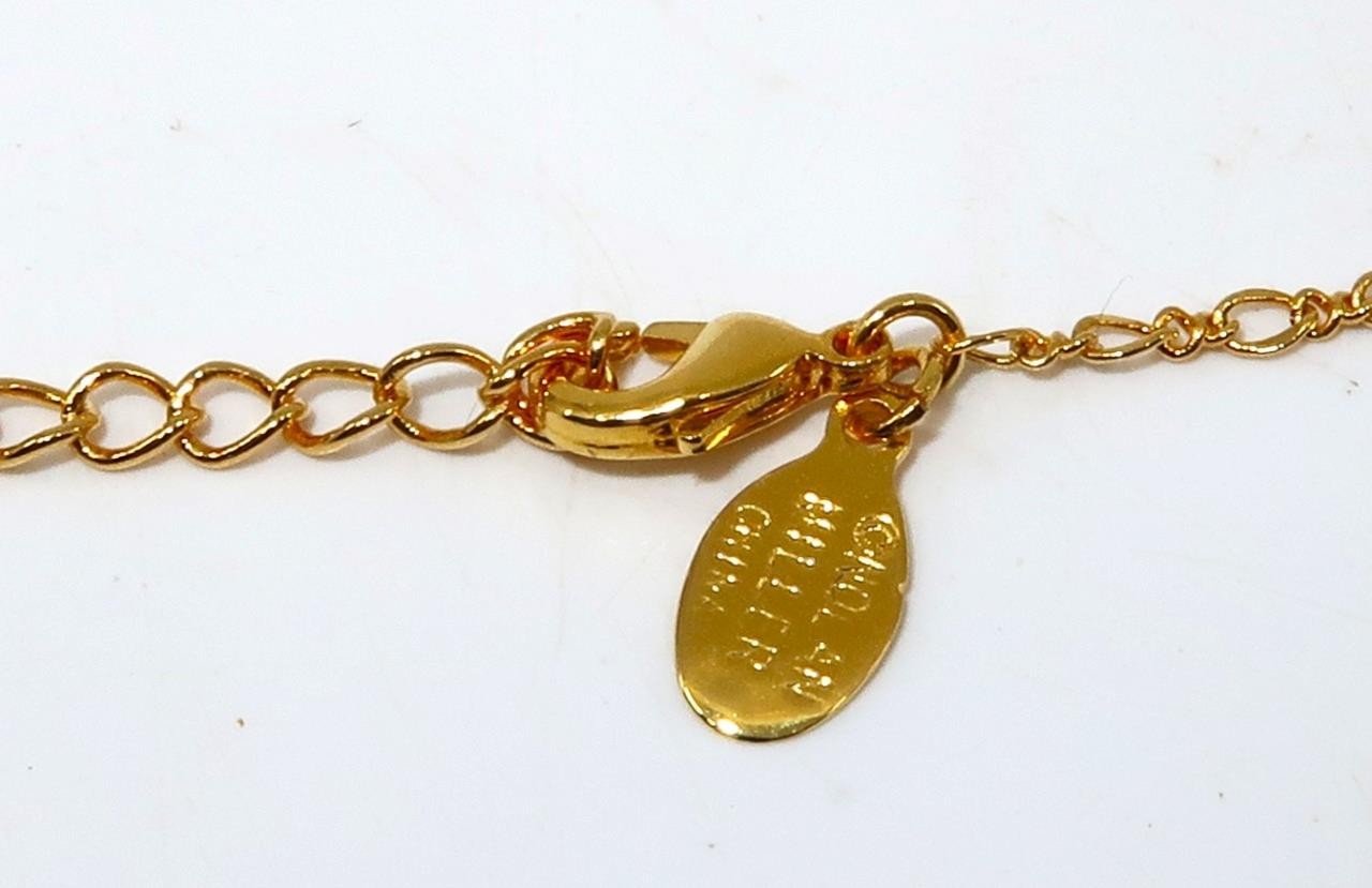 NOLAN MILLER Gold Tone Floral Pendant & Necklace w/ Clear Rhinestones, 26″ Chain