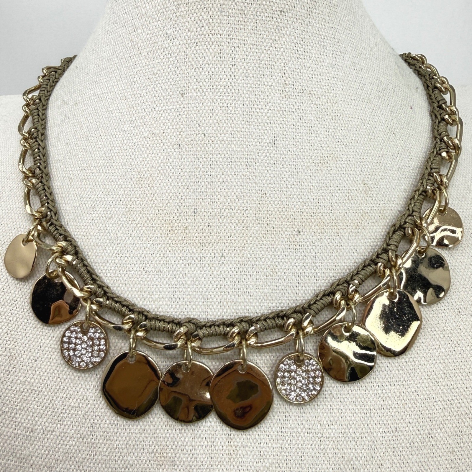 Tommy Bahama Charm Necklace Disk Pave Rhinestone Pendant Gold Tone