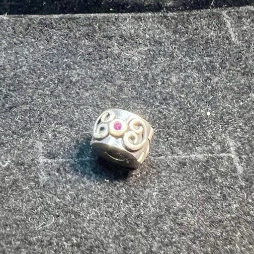 PANDORA Pink Sapphire Double Heart Scrolls Clip Charm Retired 14K S925 790382SA