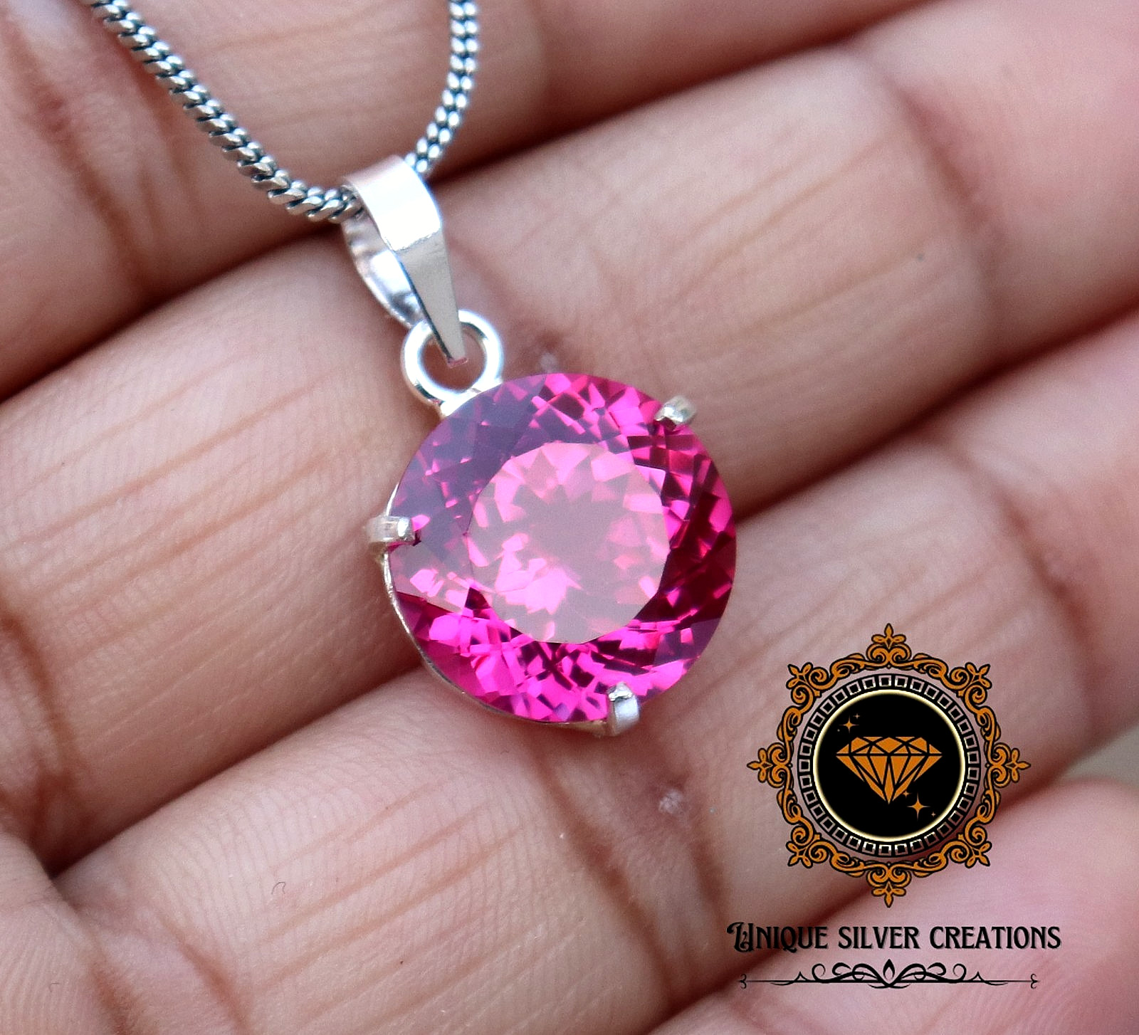 Natural Certified Pink Ruby Loose Gemstone Pendant Solid 925 Sterling Silver