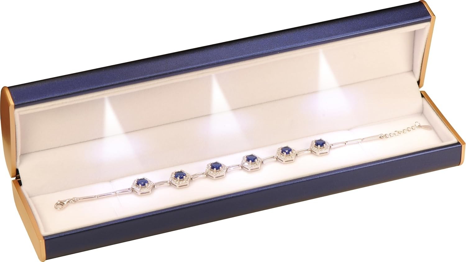 “Three LED Lights Black Bracelet Box Luxury PU Leather Dome Top Designed with Go