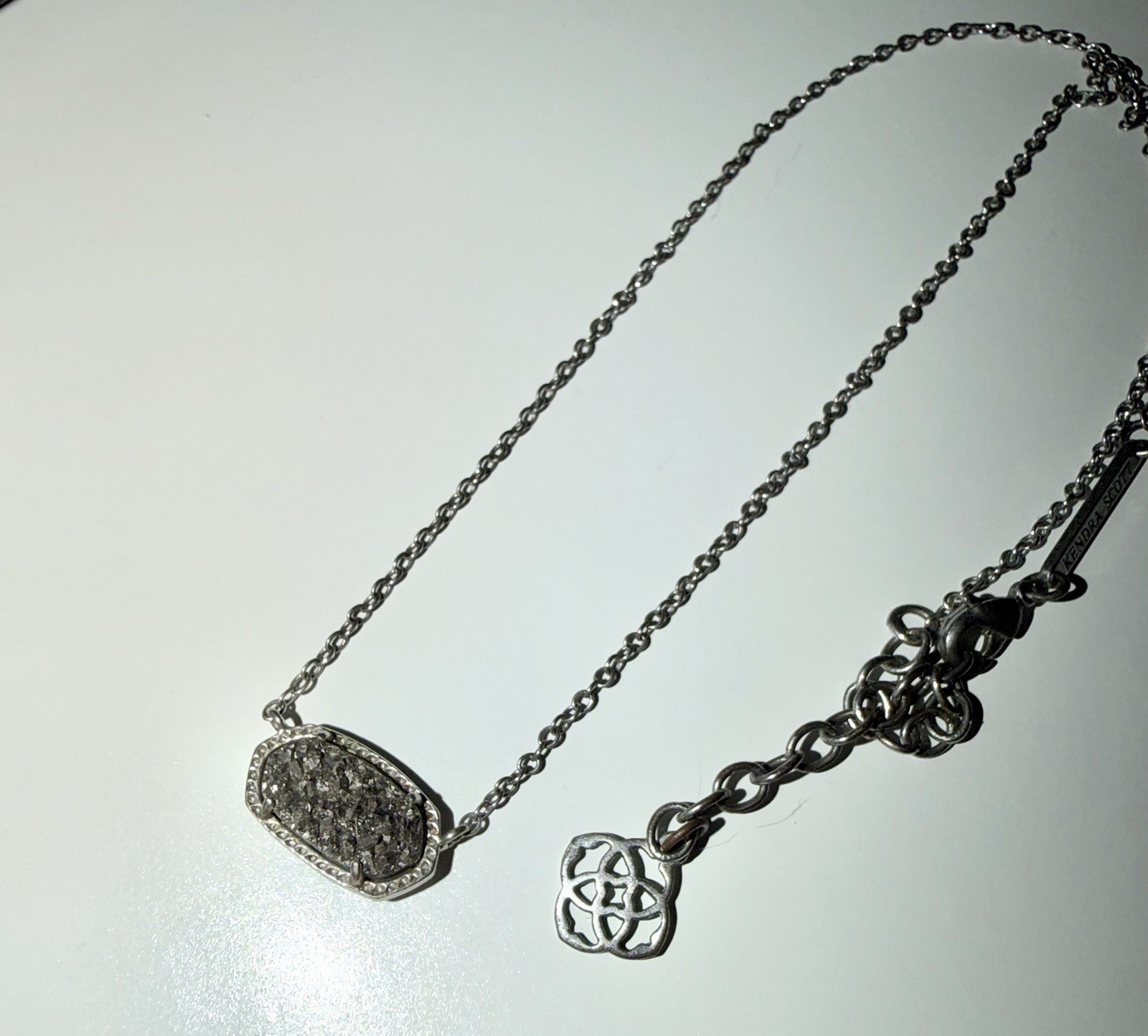 New Kendra Scott Elisa Pendant Silver Necklace In Platinum Drusy