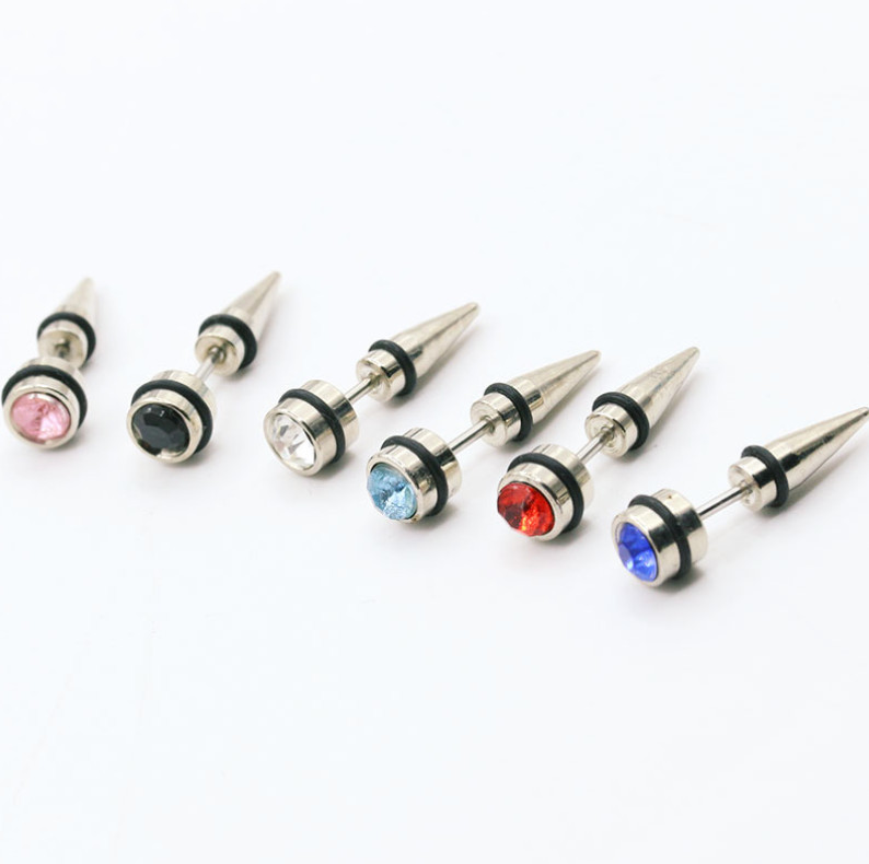 2Pcs Prong Set Screw Back CZ Stud Earrings Rivet Spike Cone Surgical Steel PE30