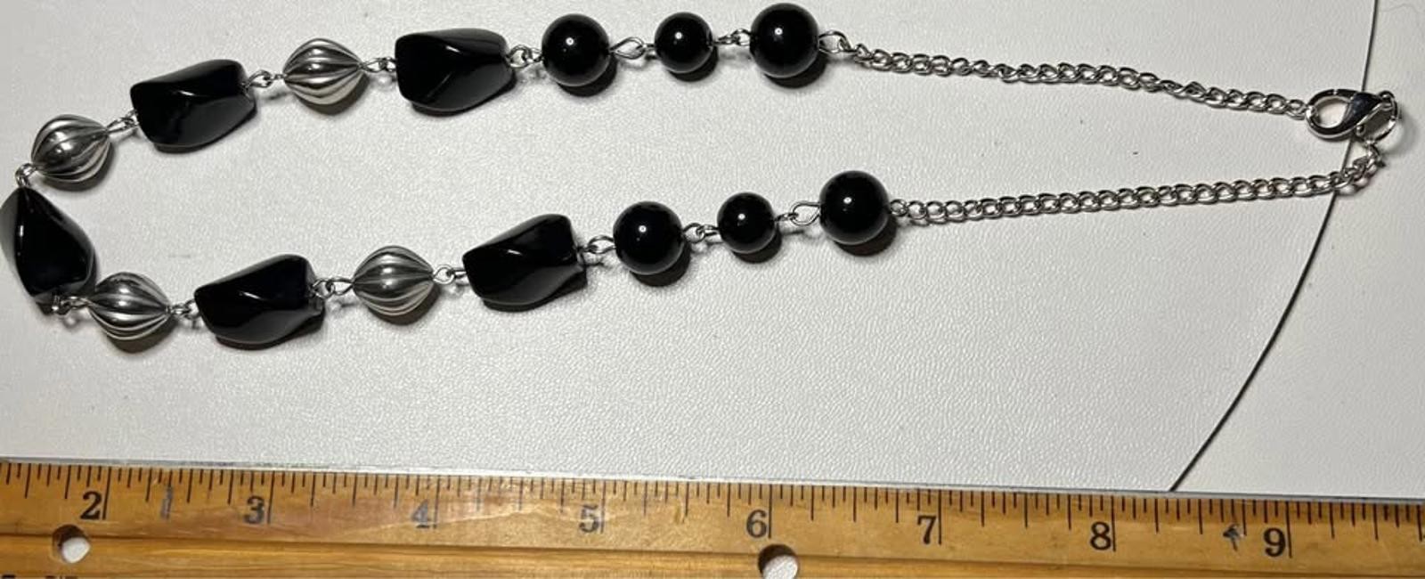 Silver and Black Toned Beaded Necklace in Perfect Condition