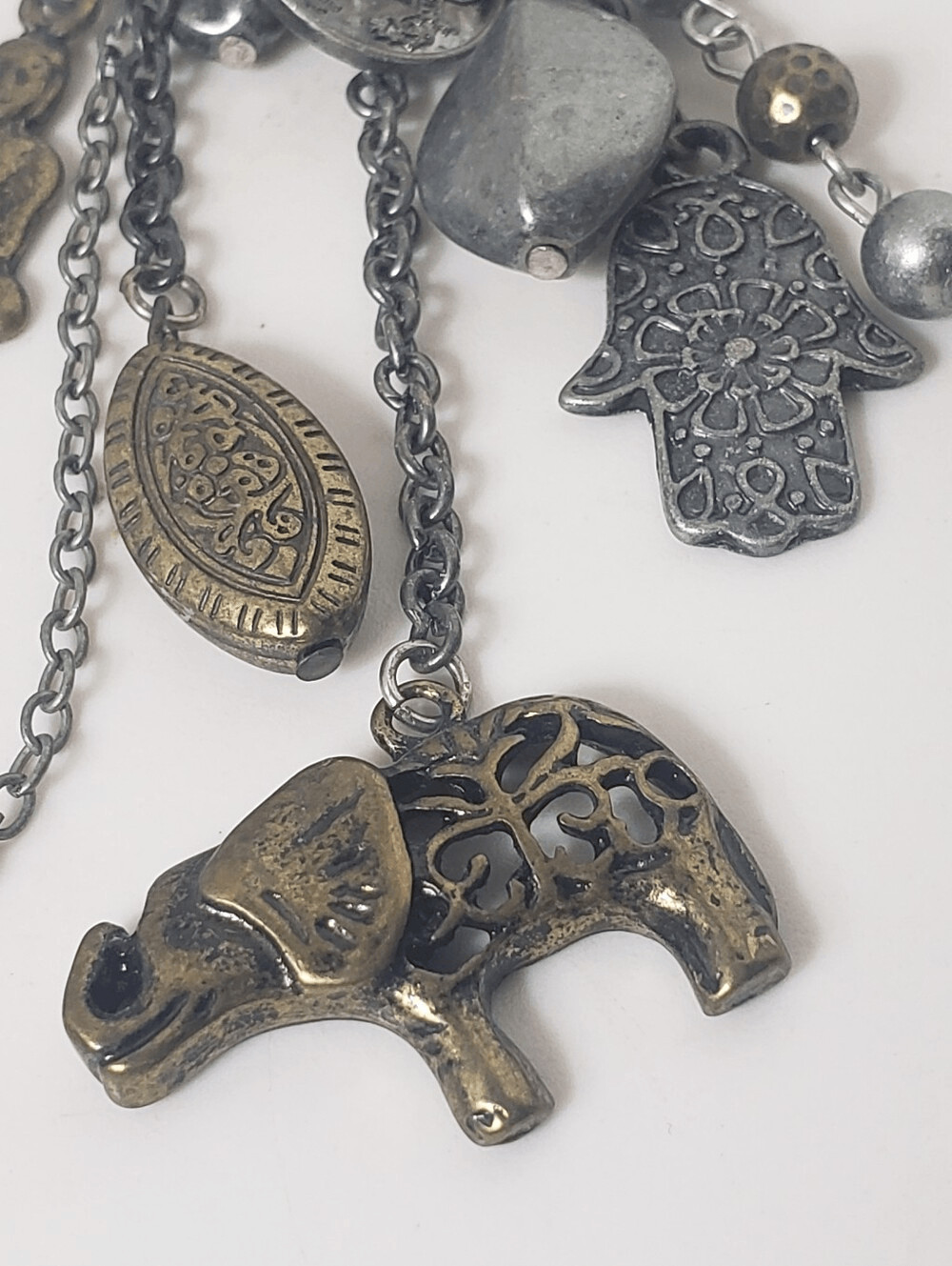 Long Charm Boho Necklace Mixed Metals